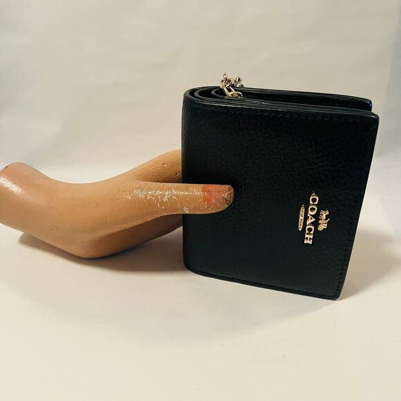 Women's Coach Snap Wallet Pebble Grain Leather Black - Picture 2 of 6